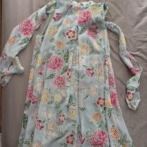 Floral Chiffon Dress in Light Blue with Pink & Yellow Flowers